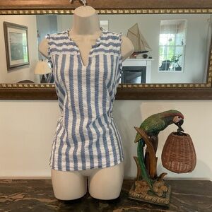 Talbots Blue and White Textured Tank Top